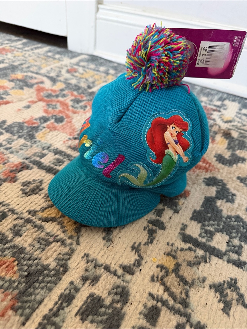 Disney The Little Mermaid Teal Knit Pom Hat with Ariel Patch